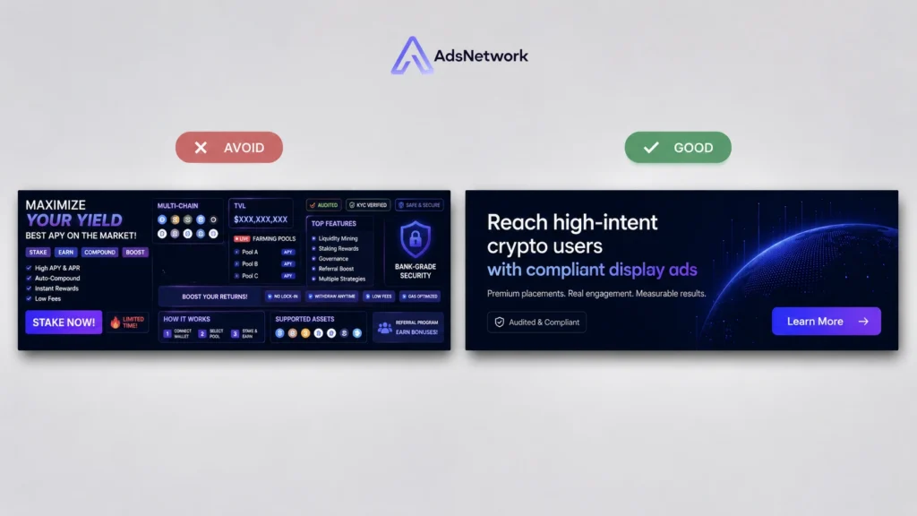 DeFi protocol awareness banner good versus cluttered example